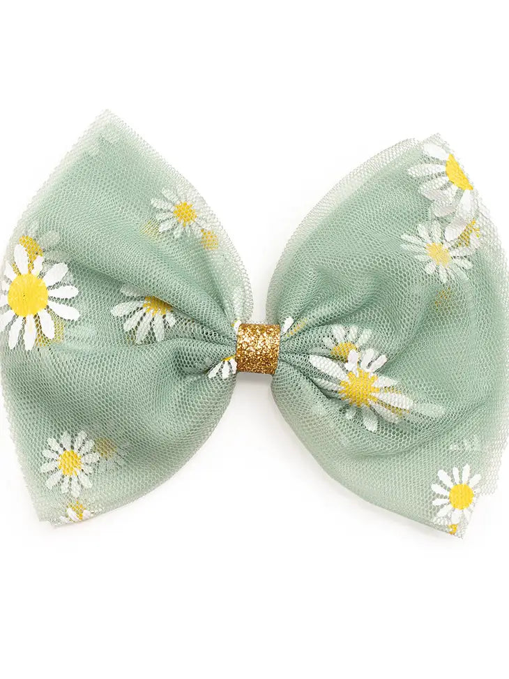sage daisy bow clip