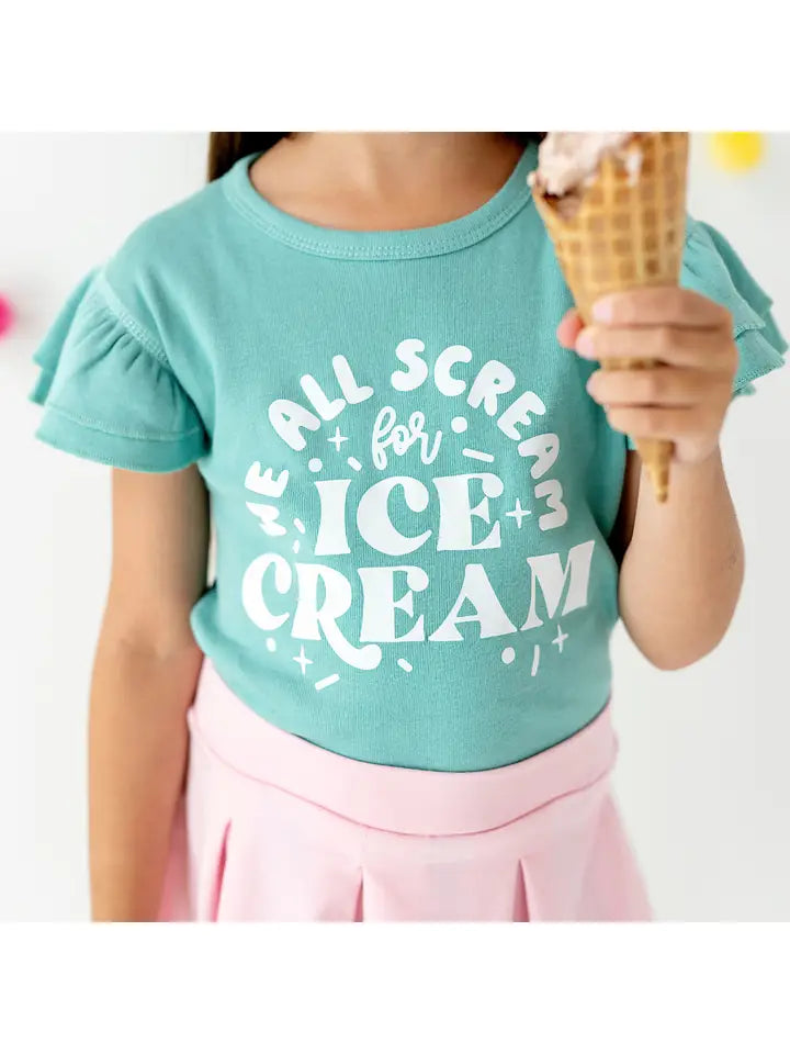 we all scream for ice cream girl ruffled top teal