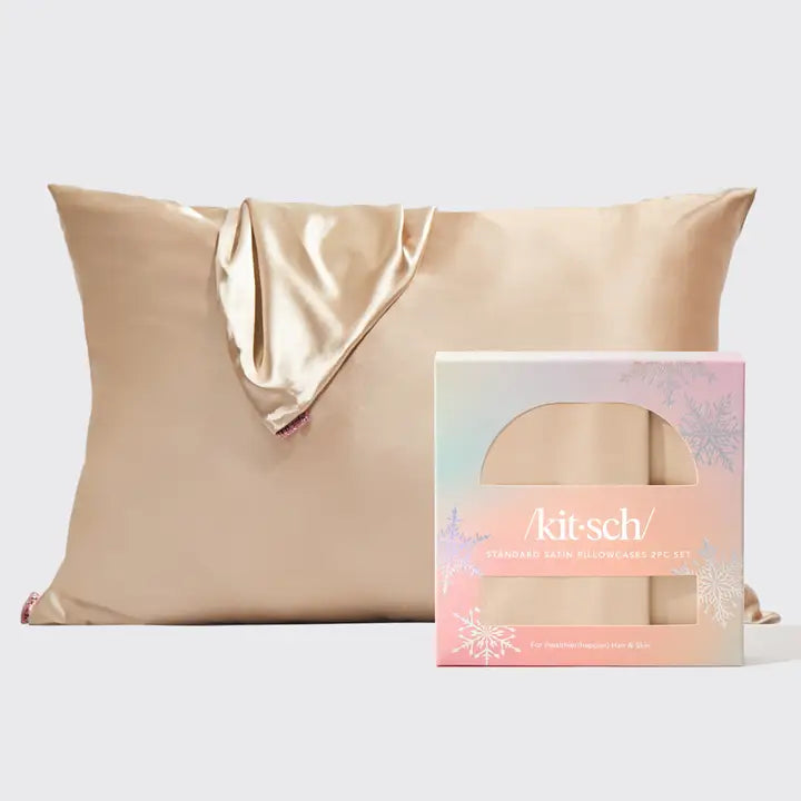 holiday satin pillowcases 2 pc set champagne