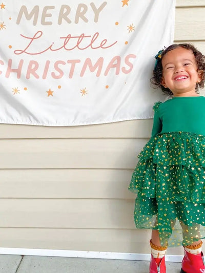 emerald shimmer Christmas long sleeve tutu dress