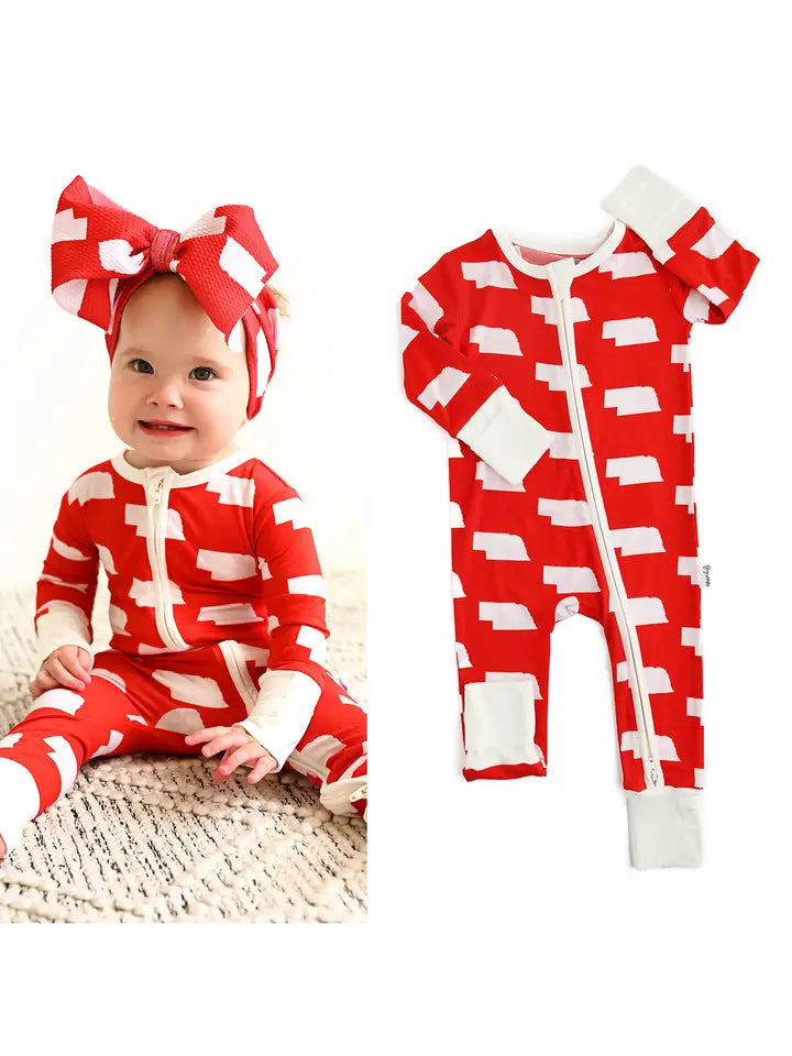 pajama sleepies nebraska scarlet and cream