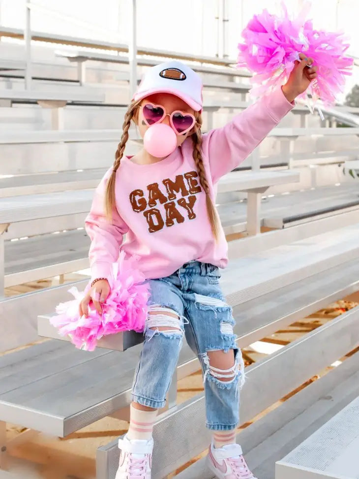 pink football patch sweatshirt