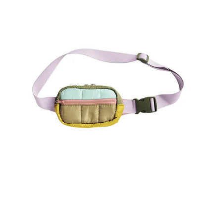 olive lilac block small puffy hip bag