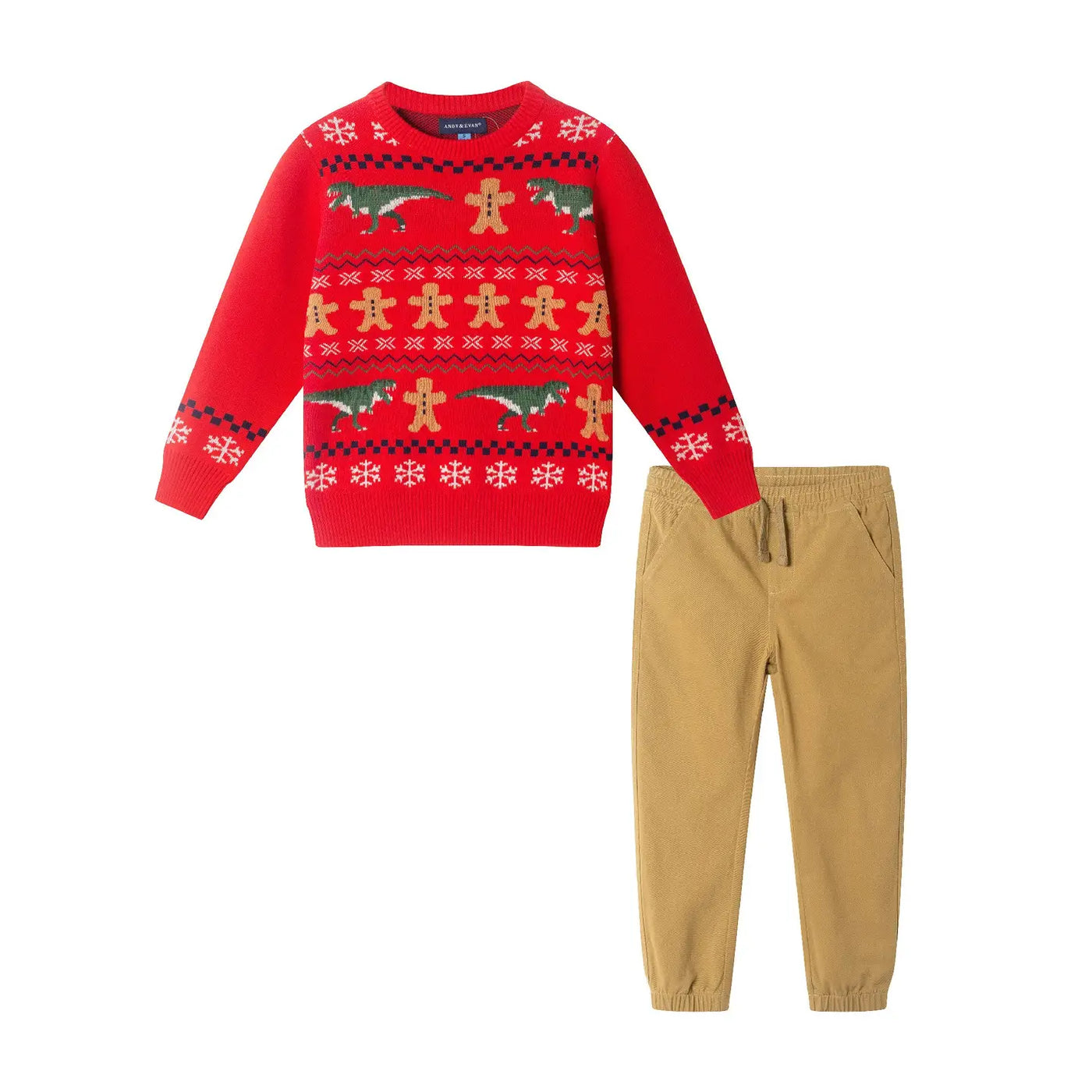 kids gingerbread and dino sweater and pant set