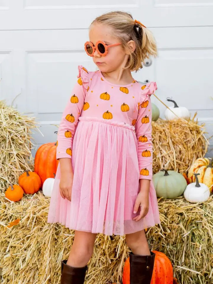 pumpkin blush long sleeve tutu dress