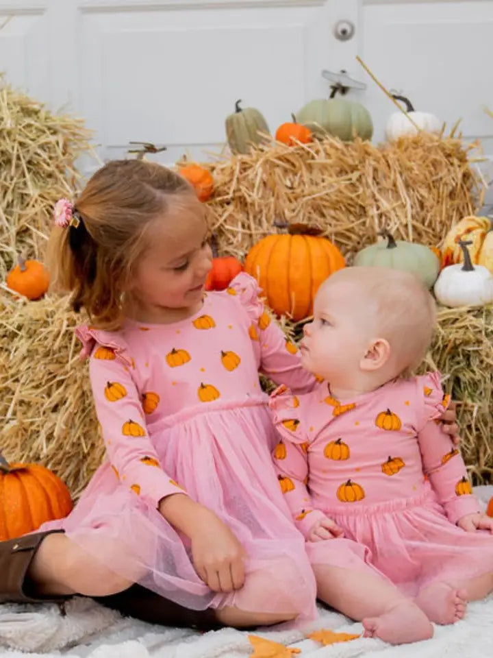 pumpkin blush long sleeve tutu dress romper