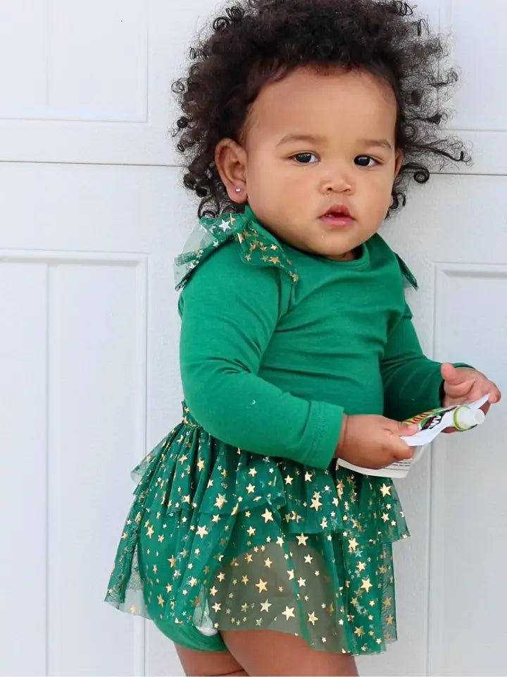 emerald shimmer Christmas long sleeve tutu bodysuit