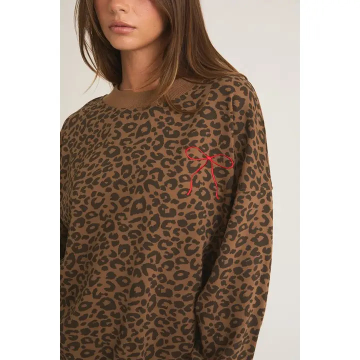 leopard crew neck and sweatpants set