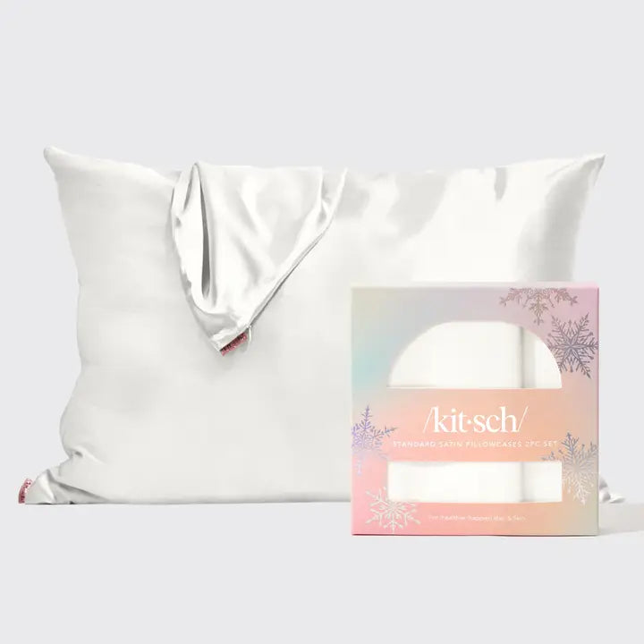 holiday satin pillowcases 2 pc set ivory