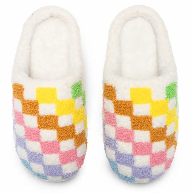 rainbow checkered slippers