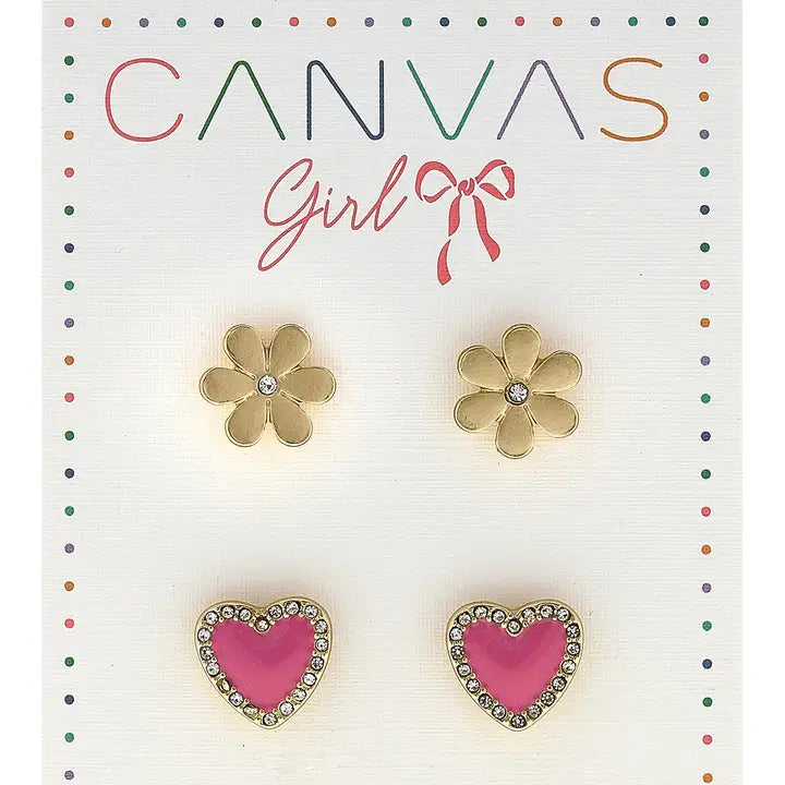 girls maggie pave heart and flower earrings