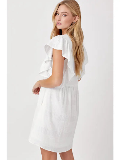 white textured ruffle sleeve dress