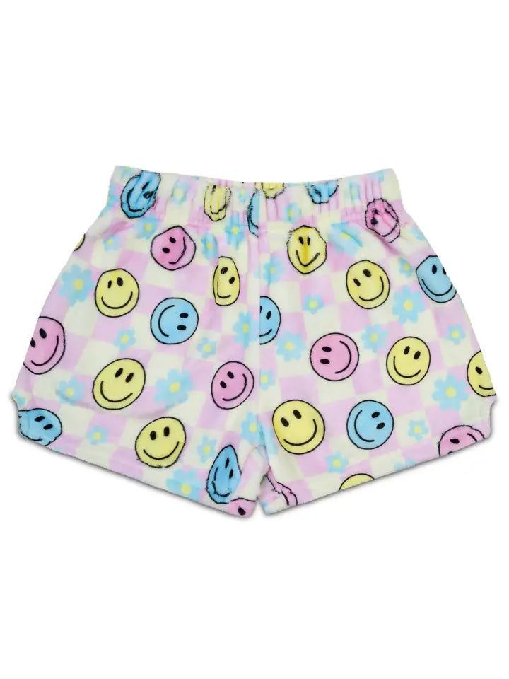 happy check plush shorts