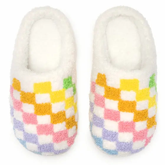 rainbow checker kids slippers