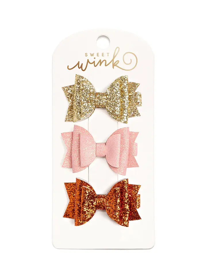 golden blush bow clip set