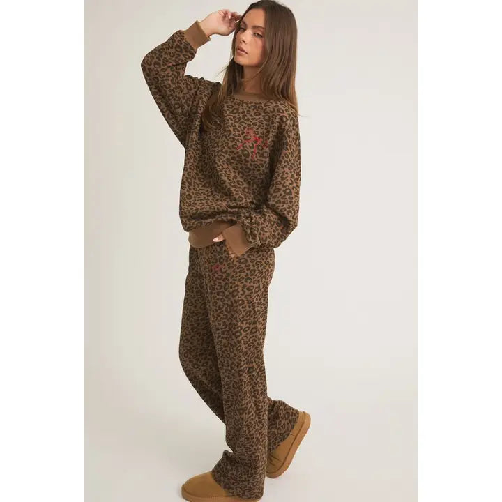 leopard crew neck and sweatpants set