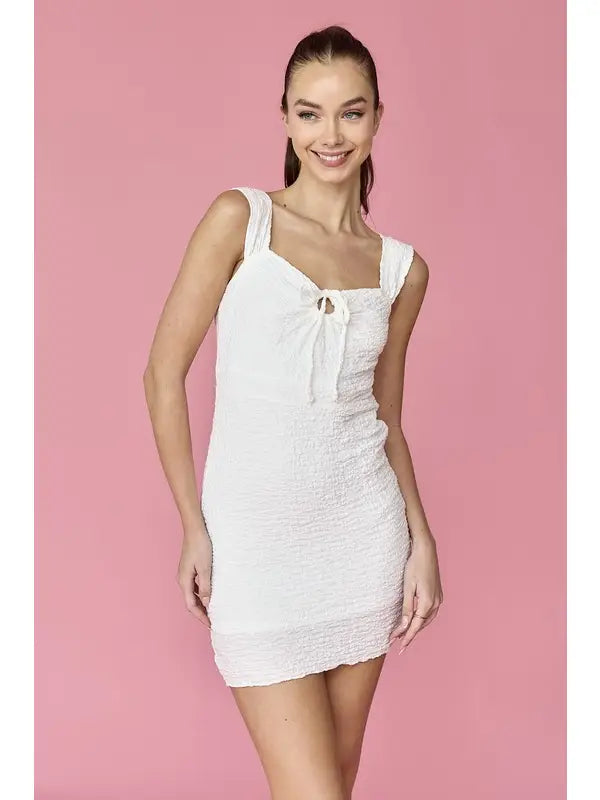 leah textured white knit mini dress
