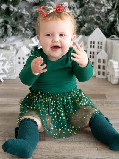 emerald shimmer Christmas long sleeve tutu bodysuit