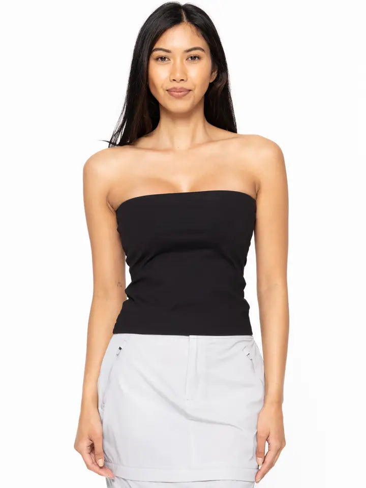 black double lined long line tube top