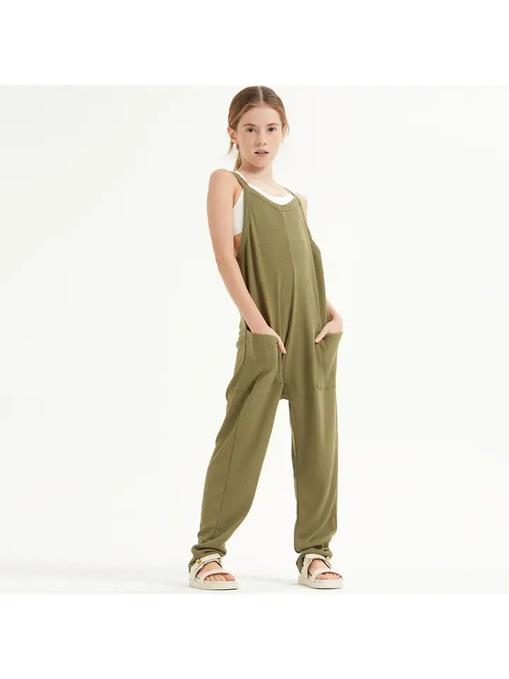 green jumpsuit/overall