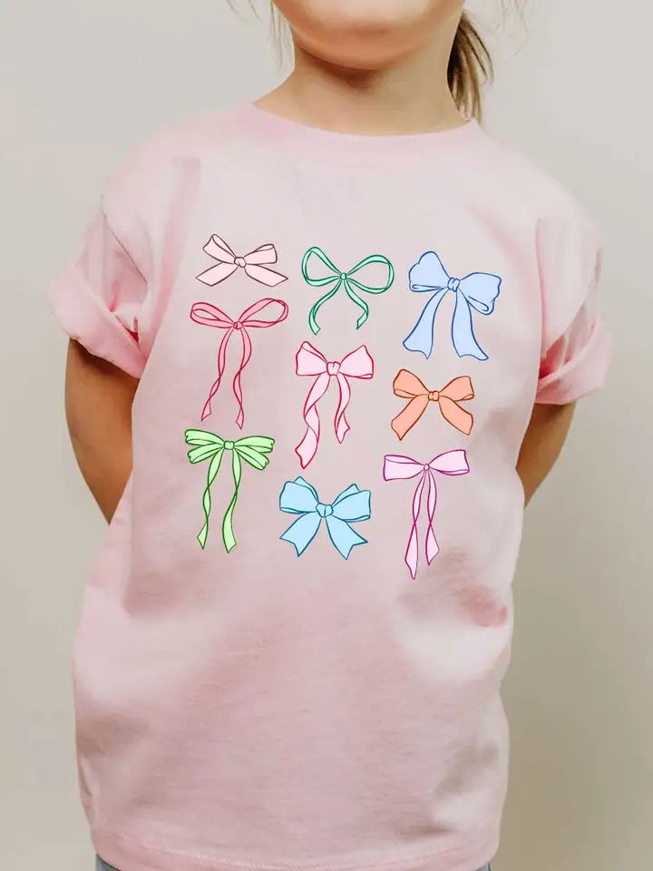 girls colorful ribbon bow grid tee