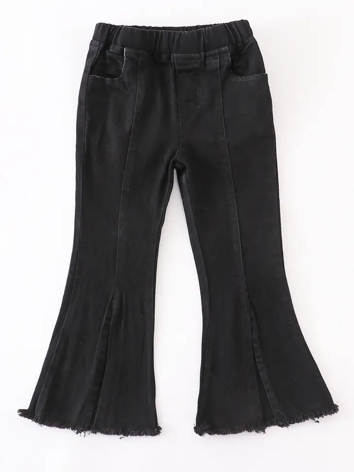 black open front denim jeans