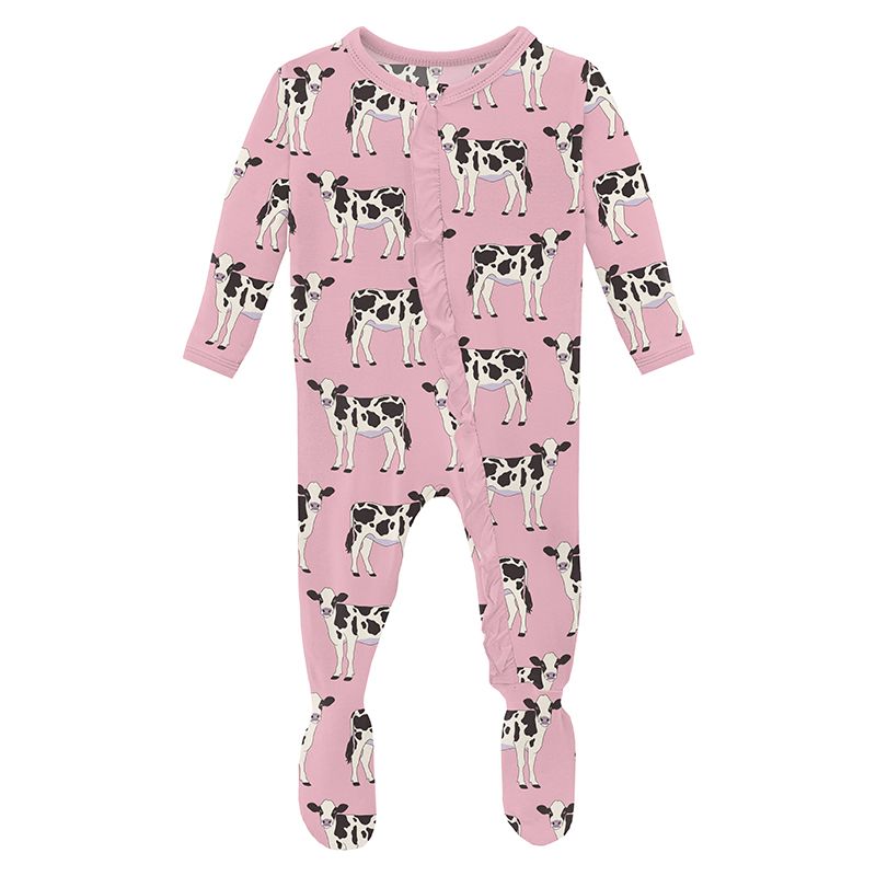 cake pop cows classic ruffle zipper footie