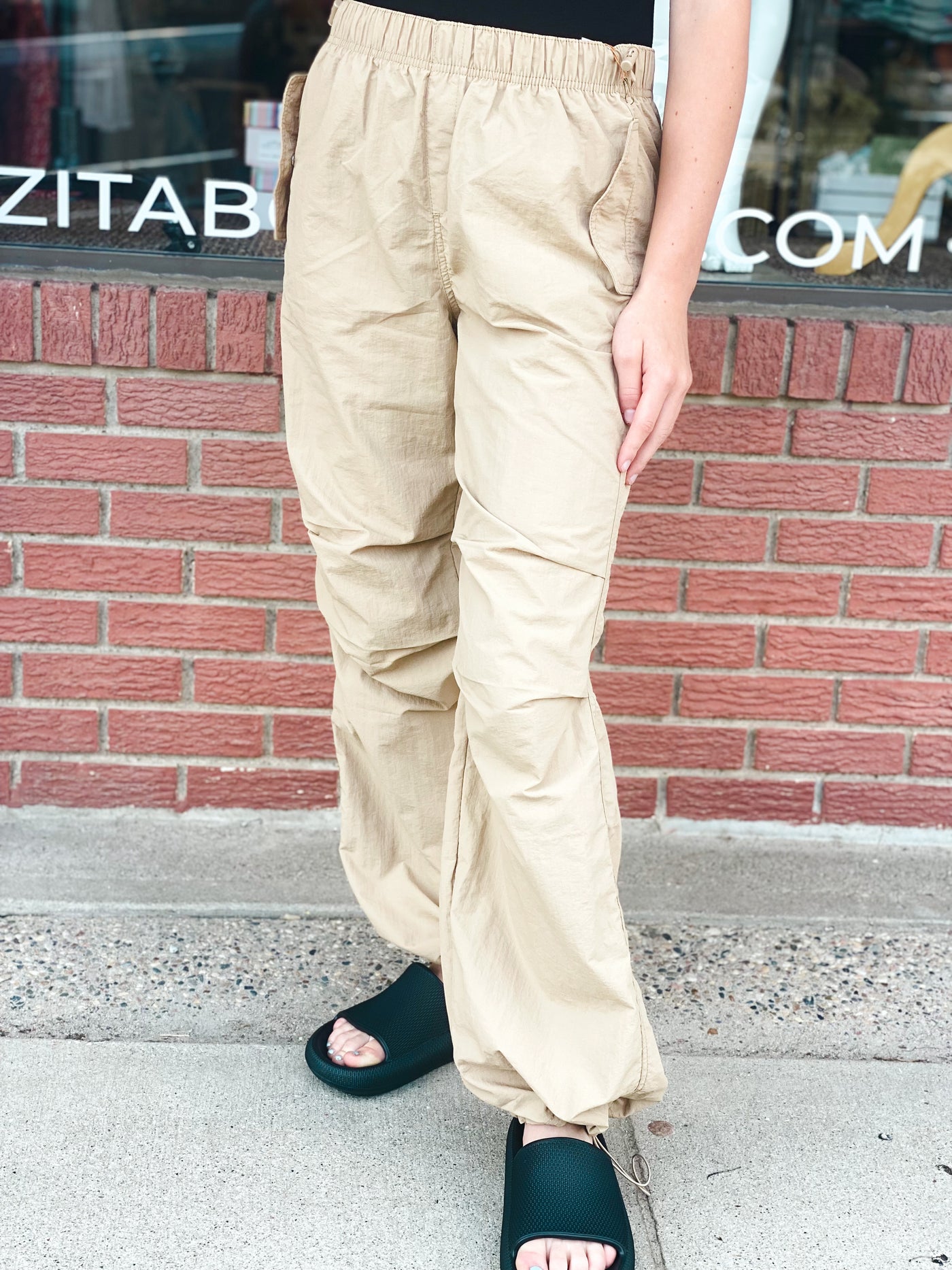 toggle adjustable waist ruched cargo pants