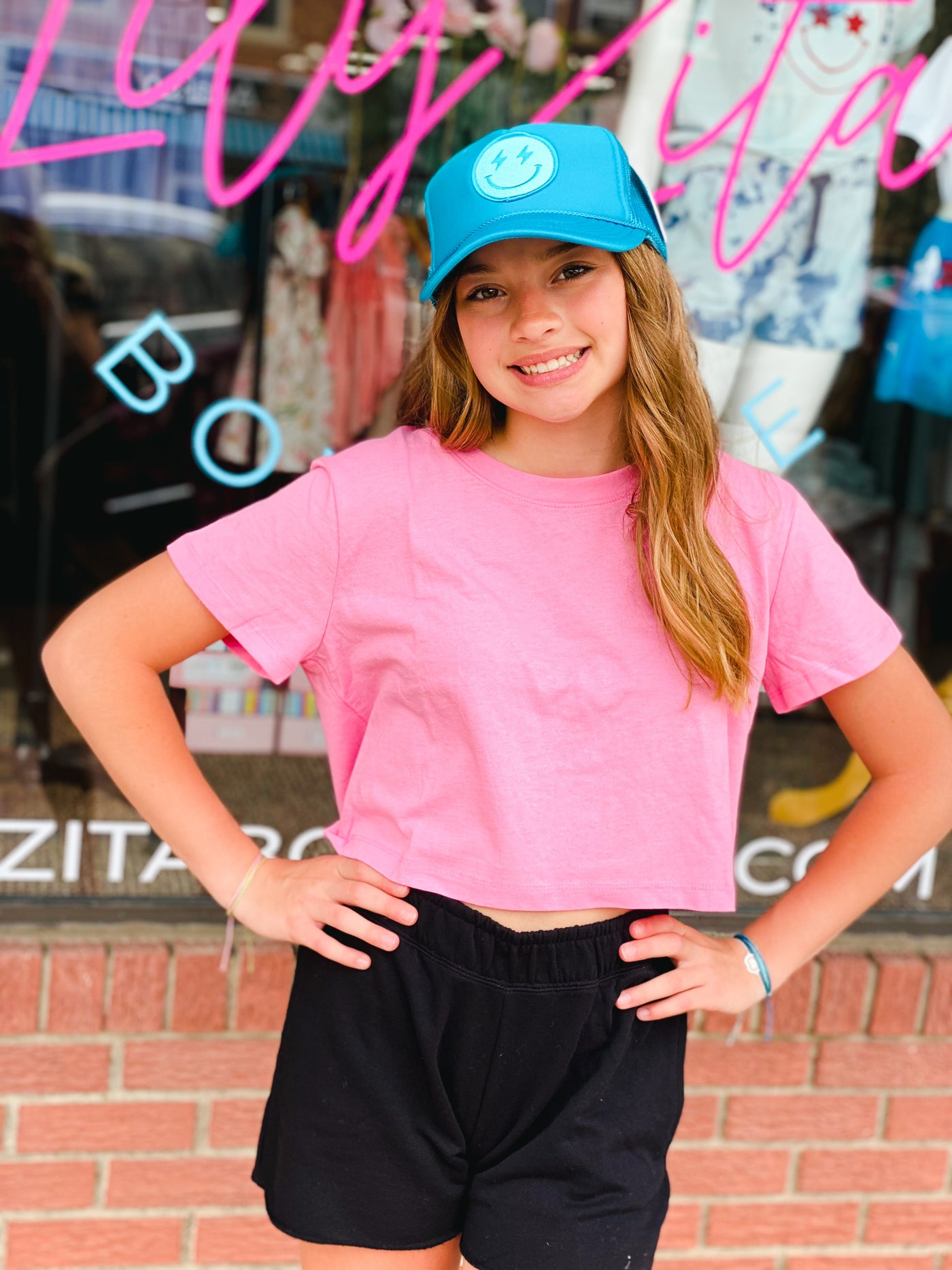 pink boxy crop top