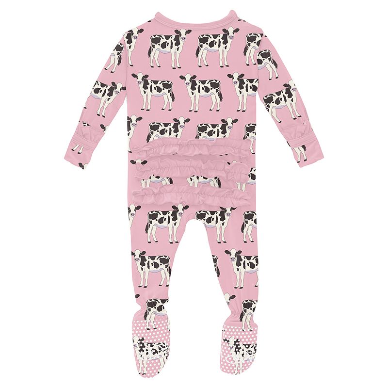 cake pop cows classic ruffle zipper footie