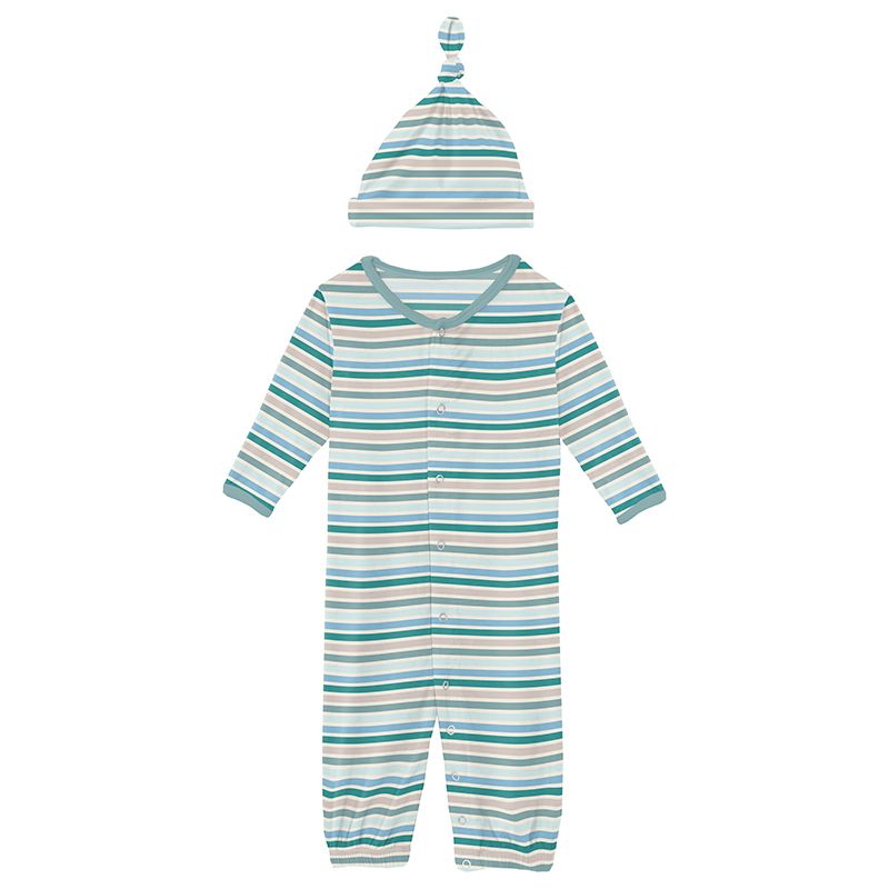 lakeside stripe layette gown converter & knot hat set