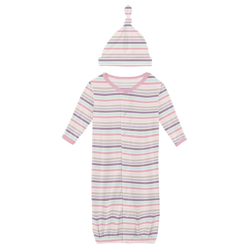 ice cream stripe layette gown converter & knot hat set