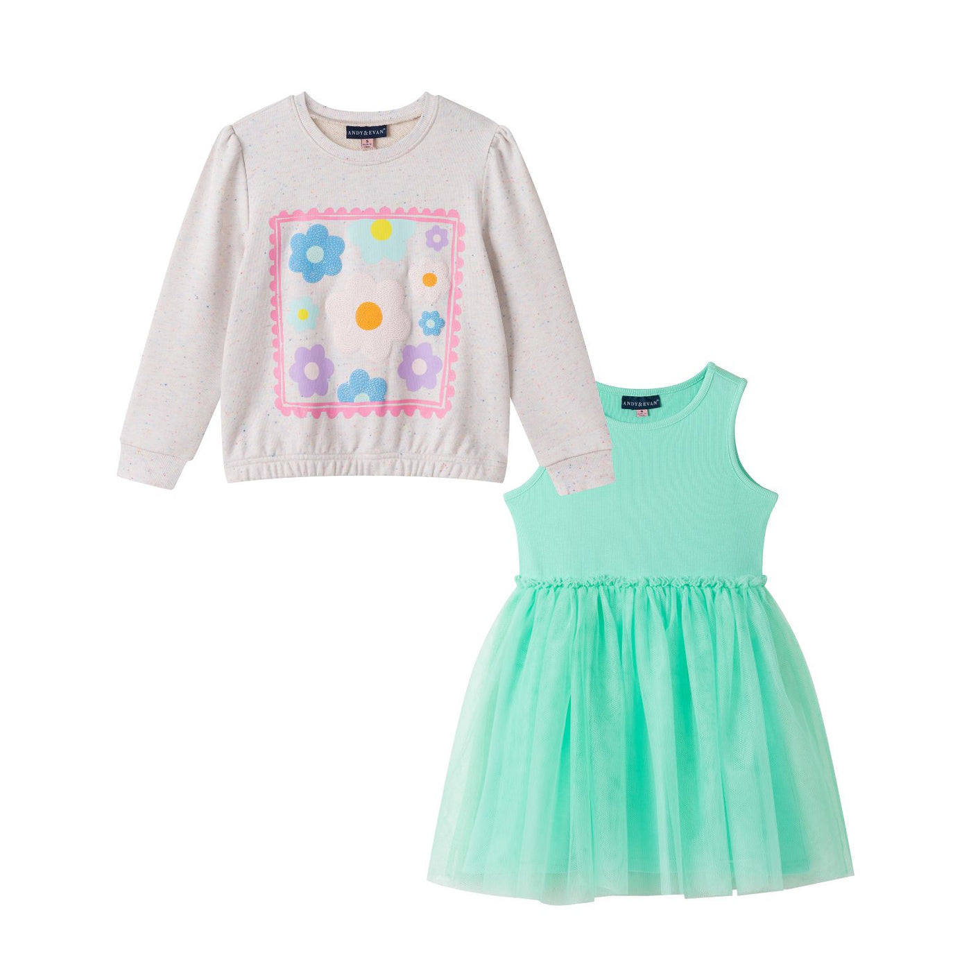 Andy & Evan Toddler Girls Chenille Floral Sweatshirt and Tulle Tank Dress Set