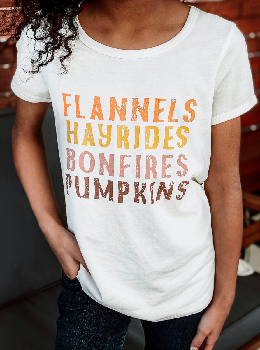 flannels hayrides, bonfires tee