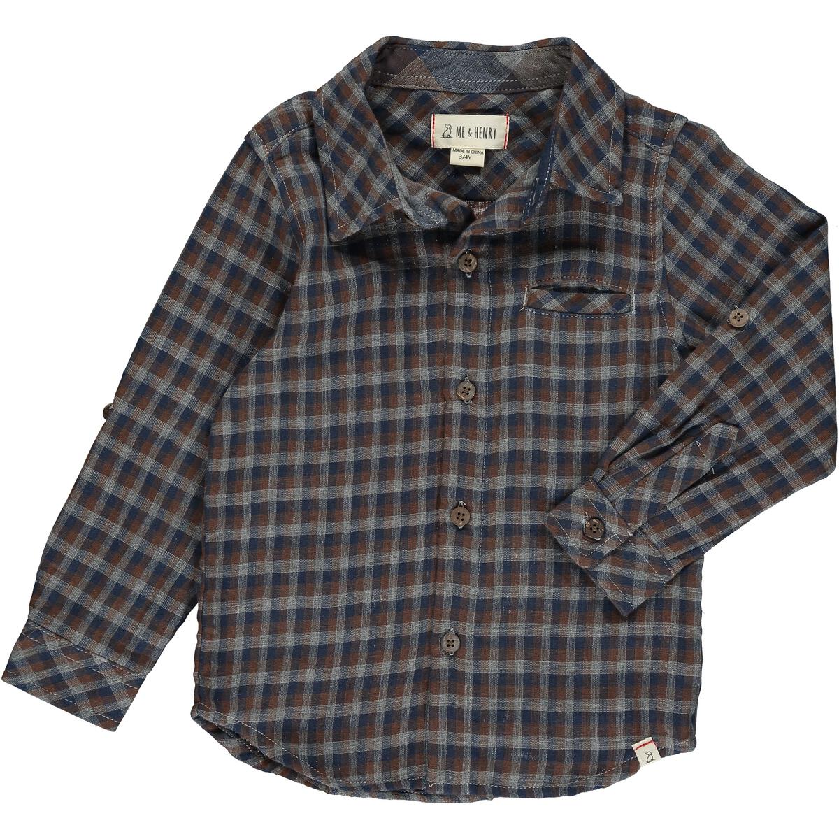 navy/brown atwood gold plaid woven shirt