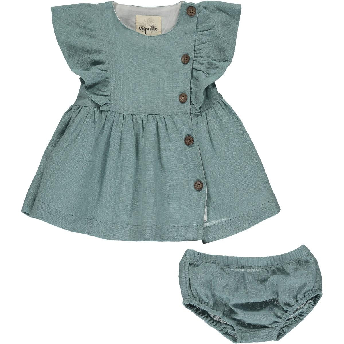 teal geo dress and bloomer set