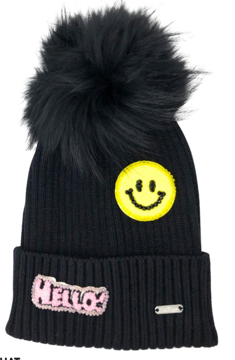 black patch happy face hat