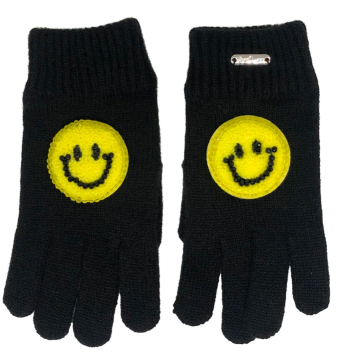 black happy face patch gloves