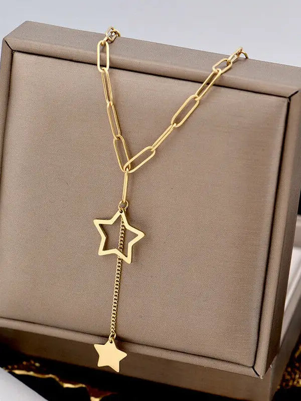 14k gold star Y necklace