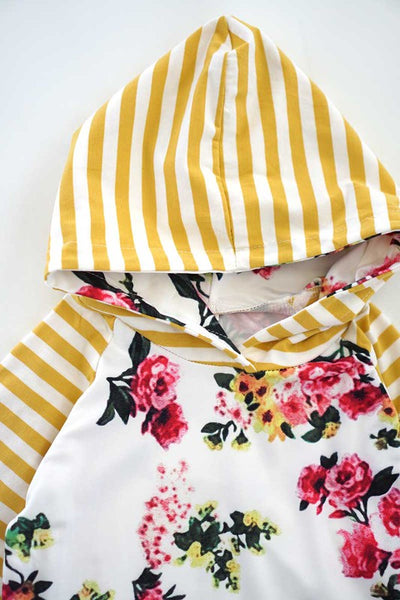 YELLOW STRIPE FLORAL HOODIE TOP