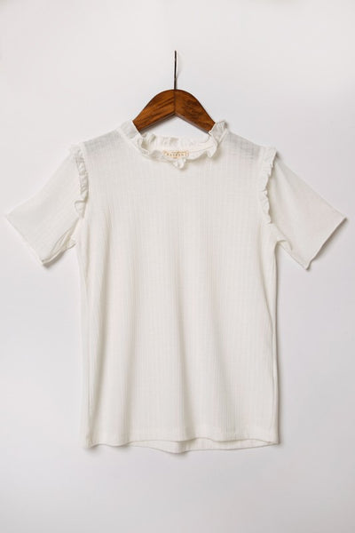 off white knit ruffle neck top