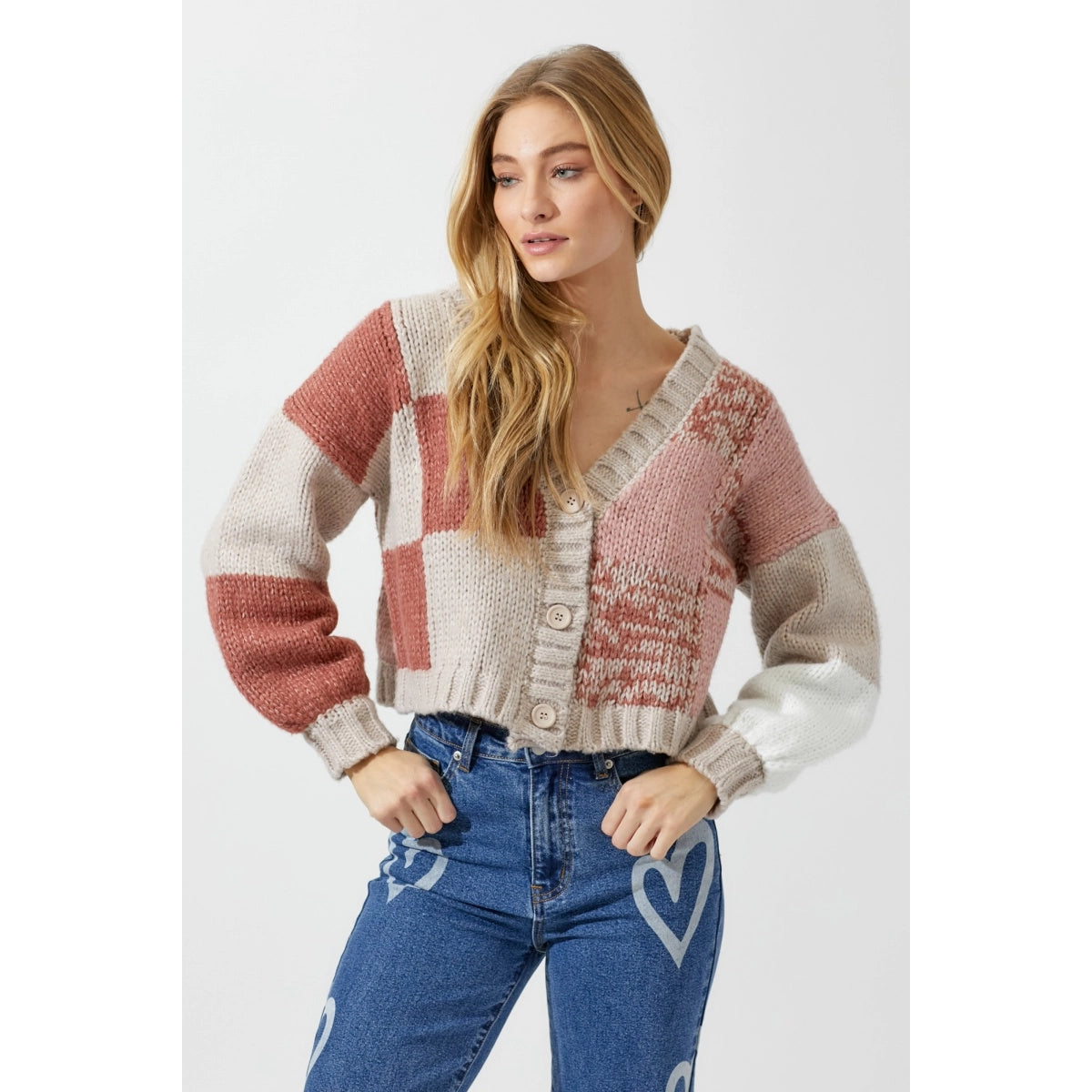 kelly colorblock crop cardigan sweater