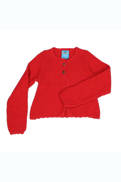 retro red garter stitch cardignan sweater