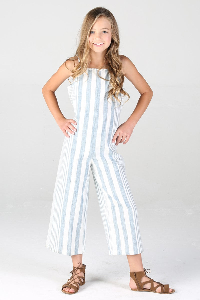 WHITE/BLUE PULL ON JUMPSUIT