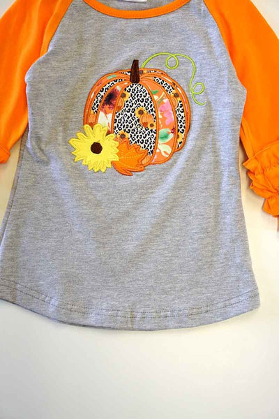 PUMPKIN EMBROIDERY ORANGE SHIRT