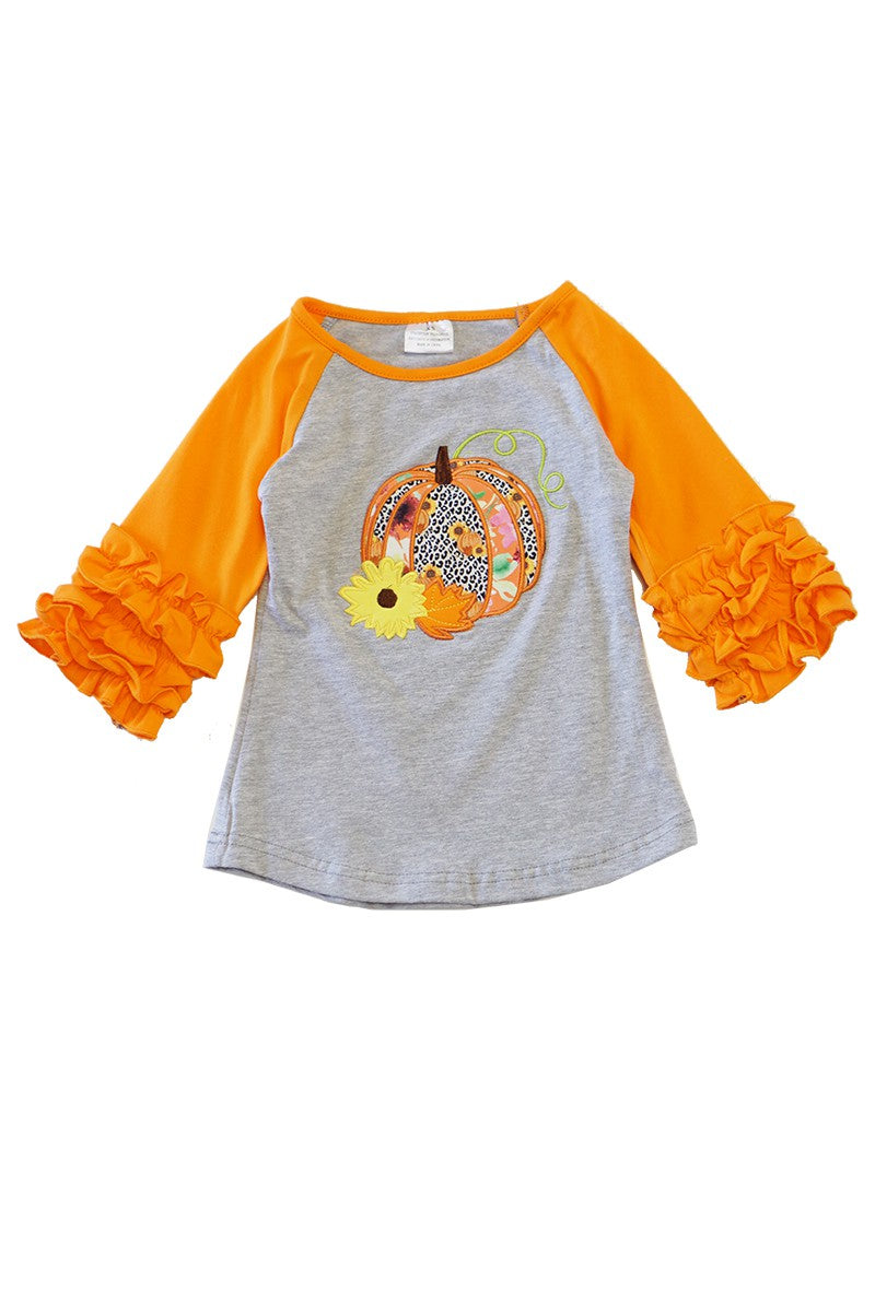 PUMPKIN EMBROIDERY ORANGE SHIRT