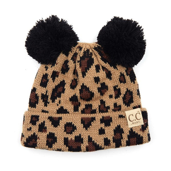 baby leopard double pom beanie (more colors)