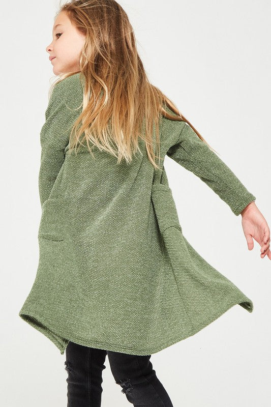OLIVE OPEN FRONT KNIT CARDIGAN
