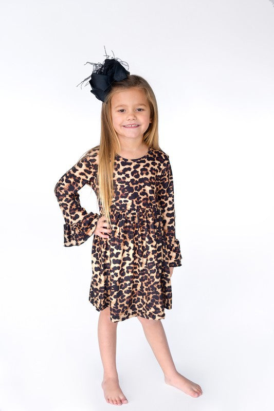 leopard bell sleeve dress