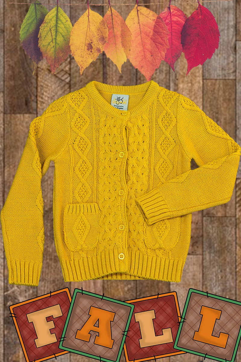 MUSTARD YELLOW CABLE KNIT CARDIGAN